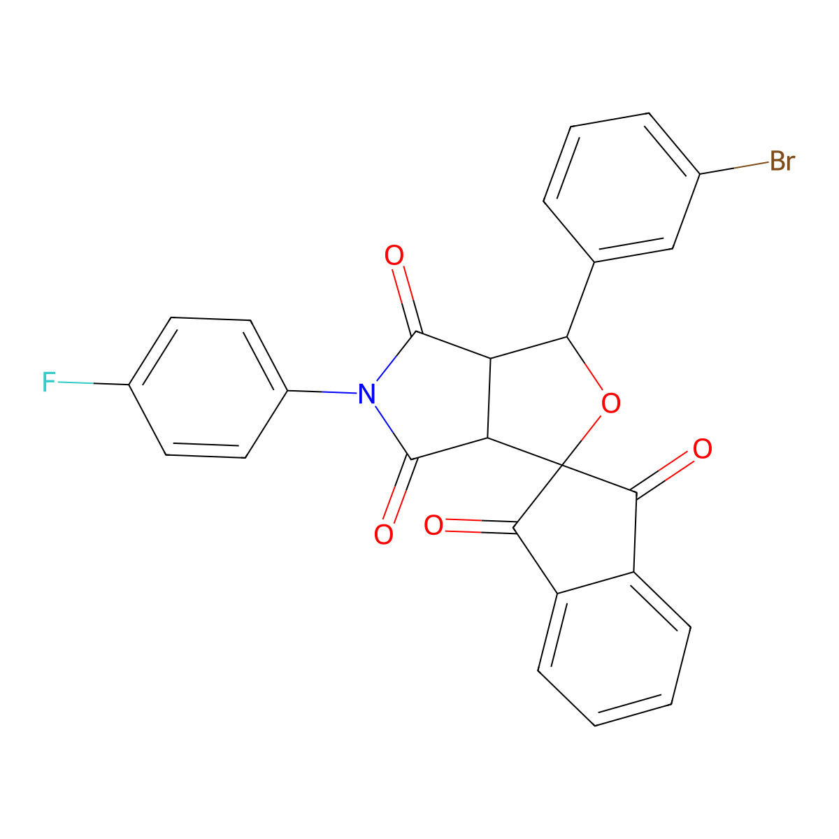 1-(3-bromophenyl)-5-(4-fluorophenyl)spiro[3a,6a-dihydro-1H-furo[3,4-c]pyrrole-3,2'-indene]-1',3',4,6-tetrone molecular structure, CAS 485395-30-0