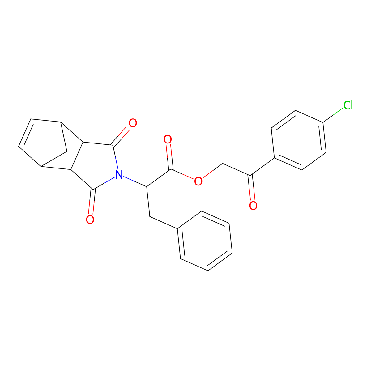 2-(4-chlorophenyl)-2-oxoethyl 2-(1,3-dioxo-1,3,3a,4,7,7a-hexahydro-2H-4,7-methanoisoindol-2-yl)-3-phenylpropanoate molecular structure, CAS 485397-49-7