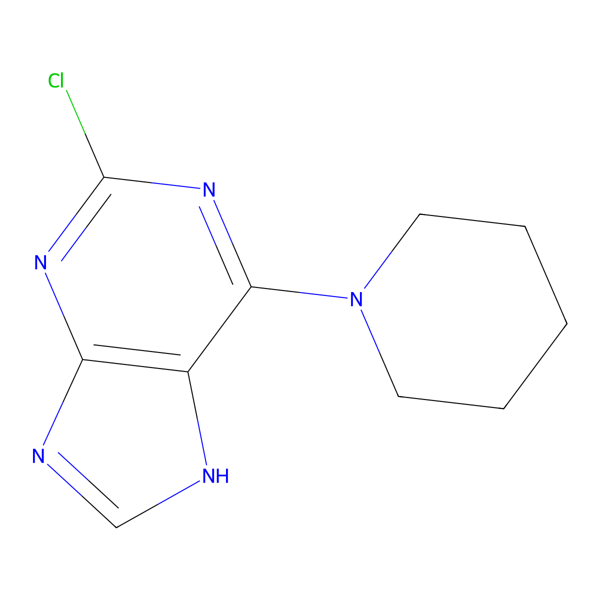 2-chloro-6-(piperidin-1-yl)-9H-purine molecular structure, CAS 4854-10-8
