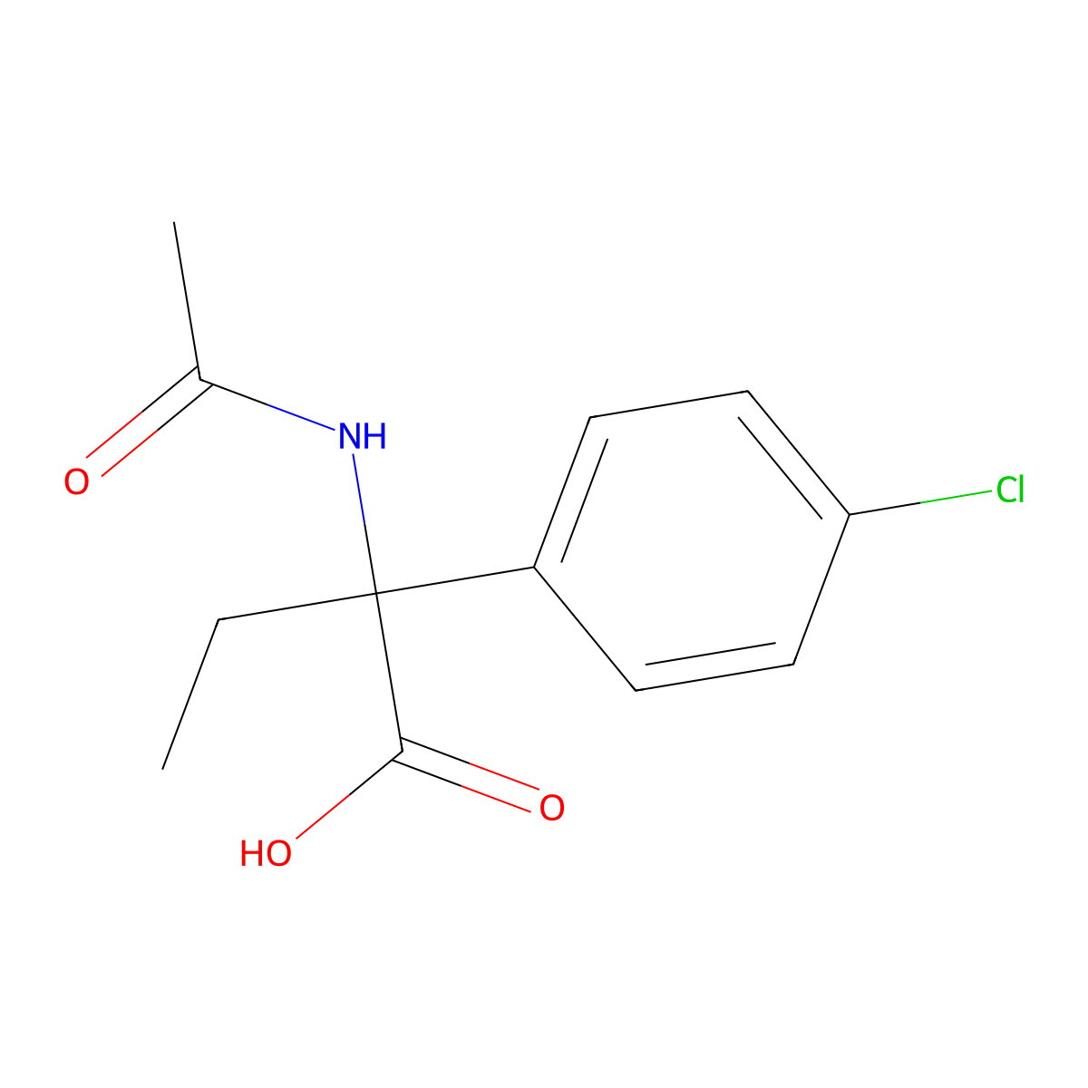 2-(4-Chlorophenyl)-2-acetamidobutanoic acid molecular structure, CAS 4854-54-0