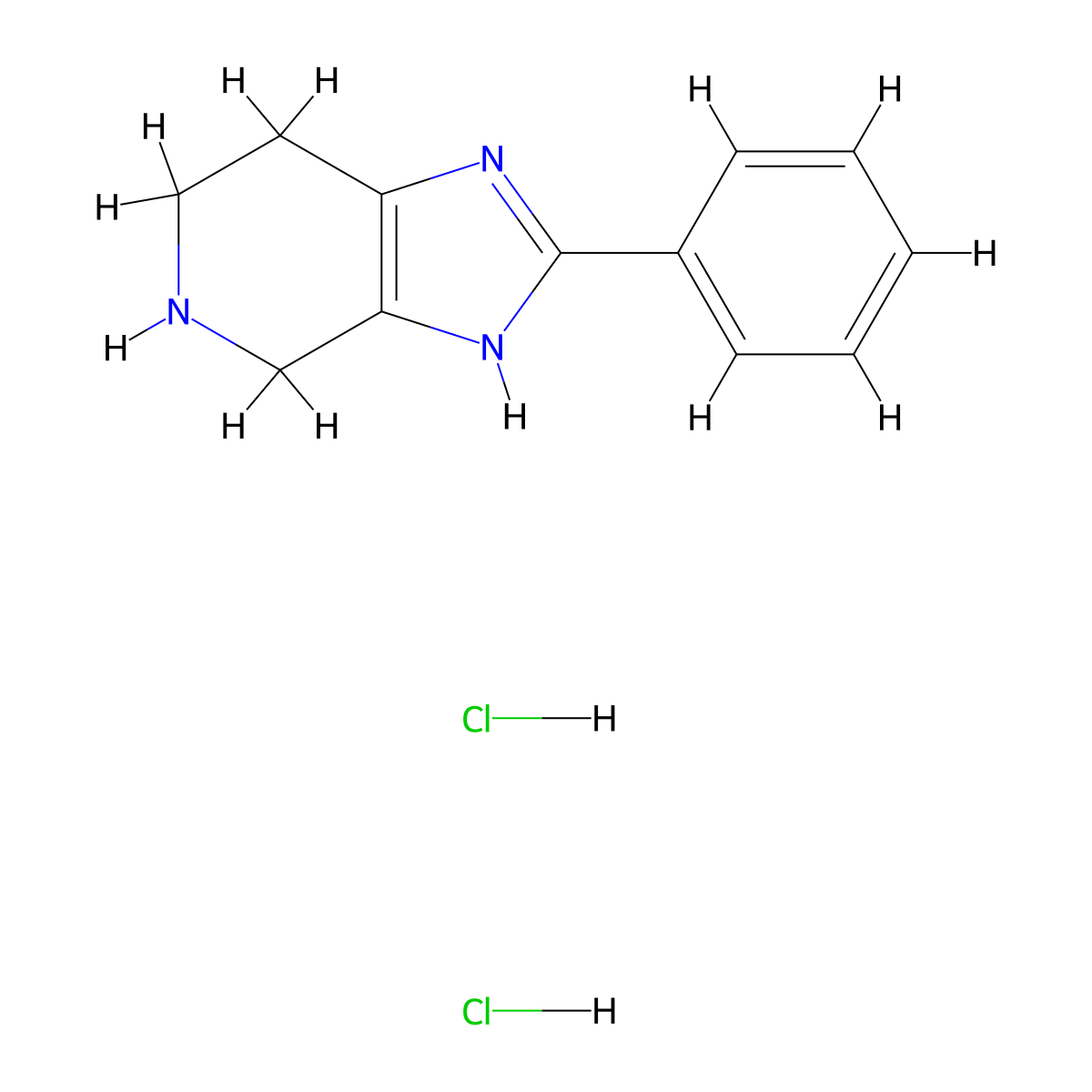 2-Phenyl-4,5,6,7-tetrahydro-1H-imidazo[4,5-c]pyridine dihydrochloride molecular structure, CAS 485402-40-2