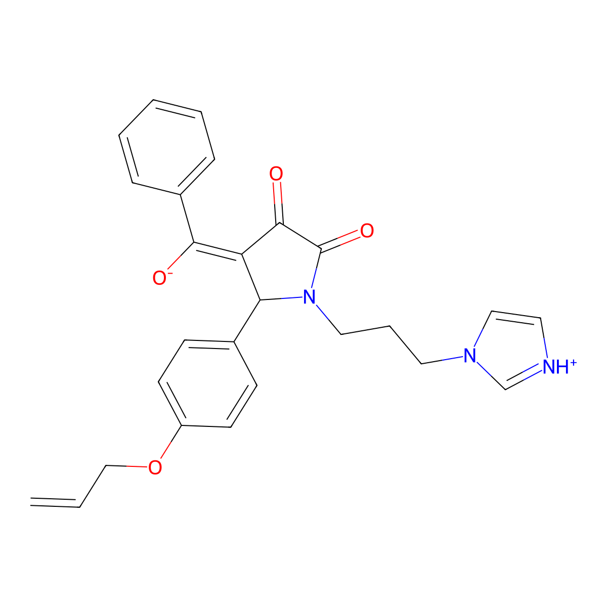 4-[Hydroxy(phenyl)methylidene]-1-(3-imidazol-1-ylpropyl)-5-(4-prop-2-enoxyphenyl)pyrrolidine-2,3-dione molecular structure, CAS 4855-12-3