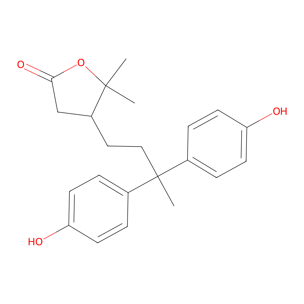 6,6-Bis-(4-hydroxyphenyl)-3-(1-hydroxy-1-ME-ethyl)heptanoic acid gamma-lactone molecular structure, CAS 4855-64-5
