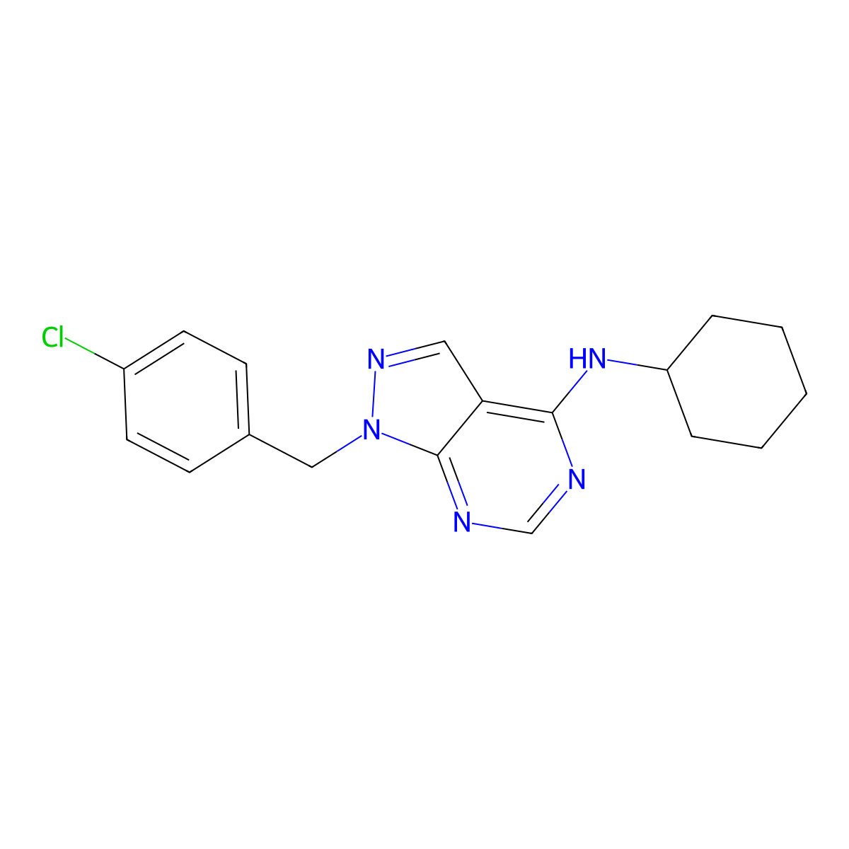 1-[(4-chlorophenyl)methyl]-N-cyclohexylpyrazolo[3,4-d]pyrimidin-4-amine molecular structure, CAS 4857-51-6