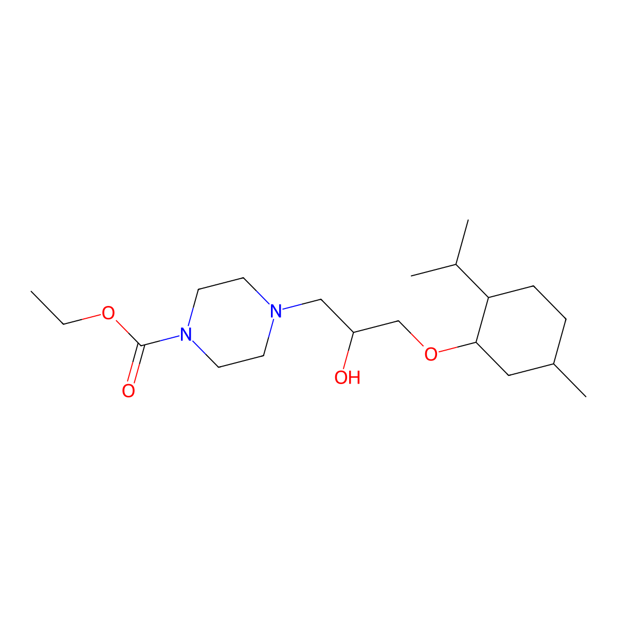 Ethyl 4-{2-hydroxy-3-[(2-isopropyl-5-methylcyclohexyl)oxy]propyl}-1-piperazinecarboxylate molecular structure, CAS 485754-48-1