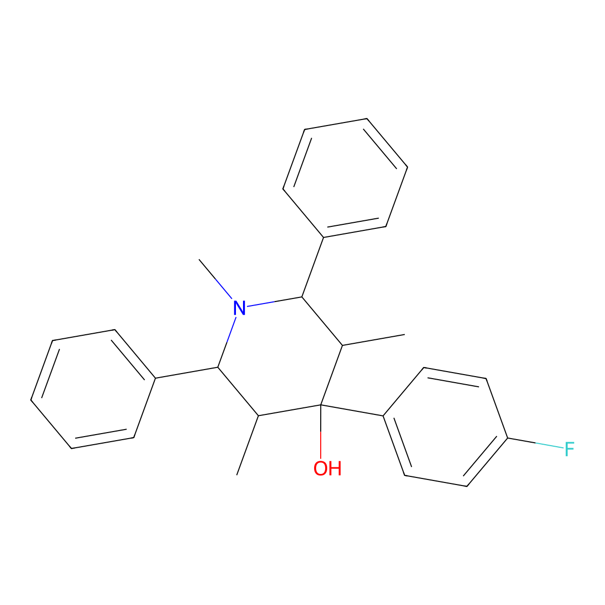 4-(4-Fluorophenyl)-1,3,5-trimethyl-2,6-diphenylpiperidin-4-ol molecular structure, CAS 485754-59-4