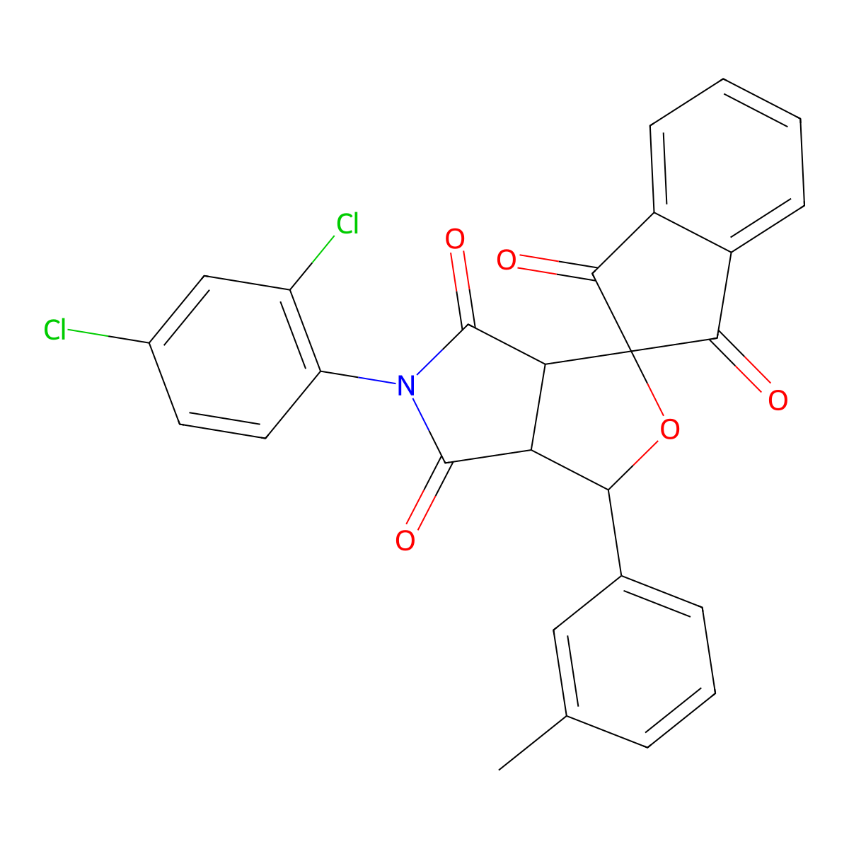 5-(2,4-dichlorophenyl)-1-(3-methylphenyl)spiro[3a,6a-dihydro-1H-furo[3,4-c]pyrrole-3,2'-indene]-1',3',4,6-tetrone molecular structure, CAS 485754-94-7