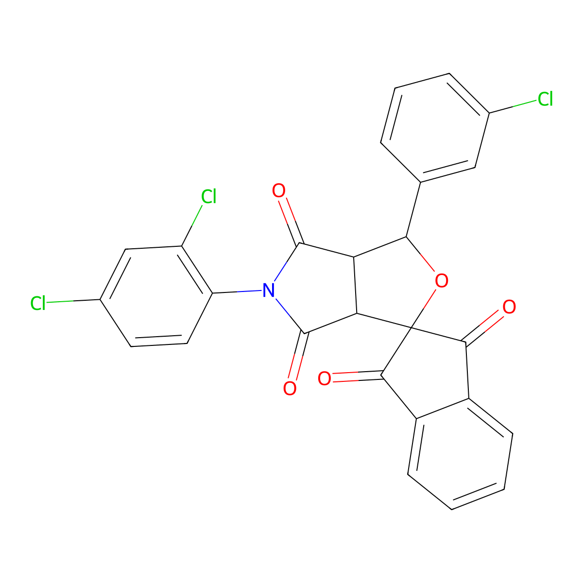 1-(3-chlorophenyl)-5-(2,4-dichlorophenyl)spiro[3a,6a-dihydro-1H-furo[3,4-c]pyrrole-3,2'-indene]-1',3',4,6-tetrone molecular structure, CAS 485754-95-8