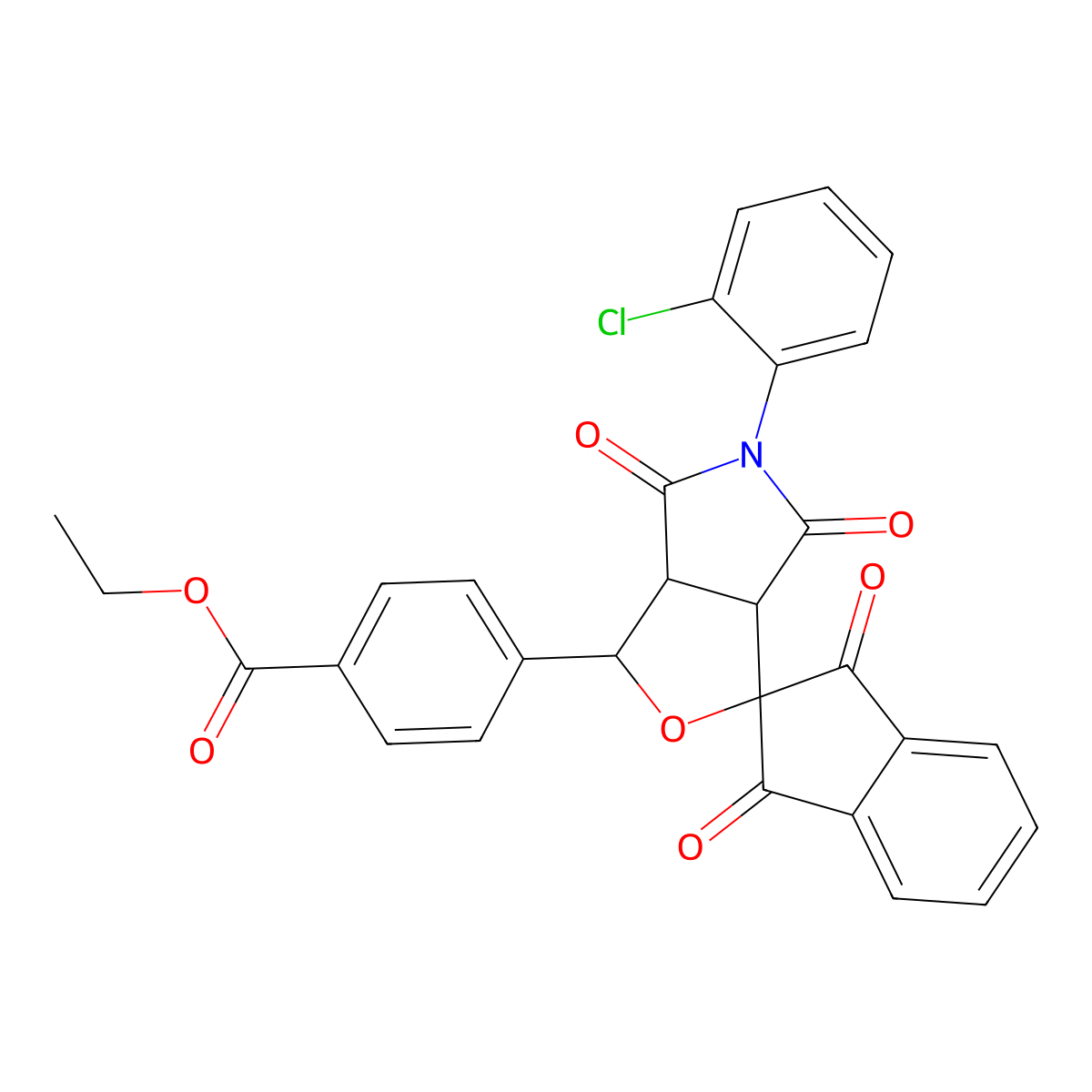ethyl 4-[5-(2-chlorophenyl)-1',3',4,6-tetraoxospiro[3a,6a-dihydro-1H-furo[3,4-c]pyrrole-3,2'-indene]-1-yl]benzoate molecular structure, CAS 485755-13-3