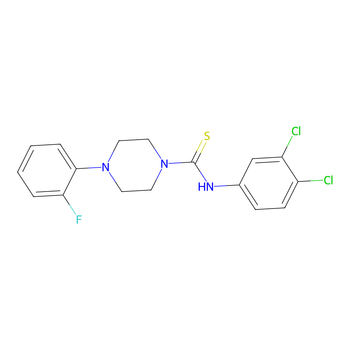 N-(3,4-dichlorophenyl)-4-(2-fluorophenyl)piperazine-1-carbothioamide molecular structure, CAS 485758-20-1