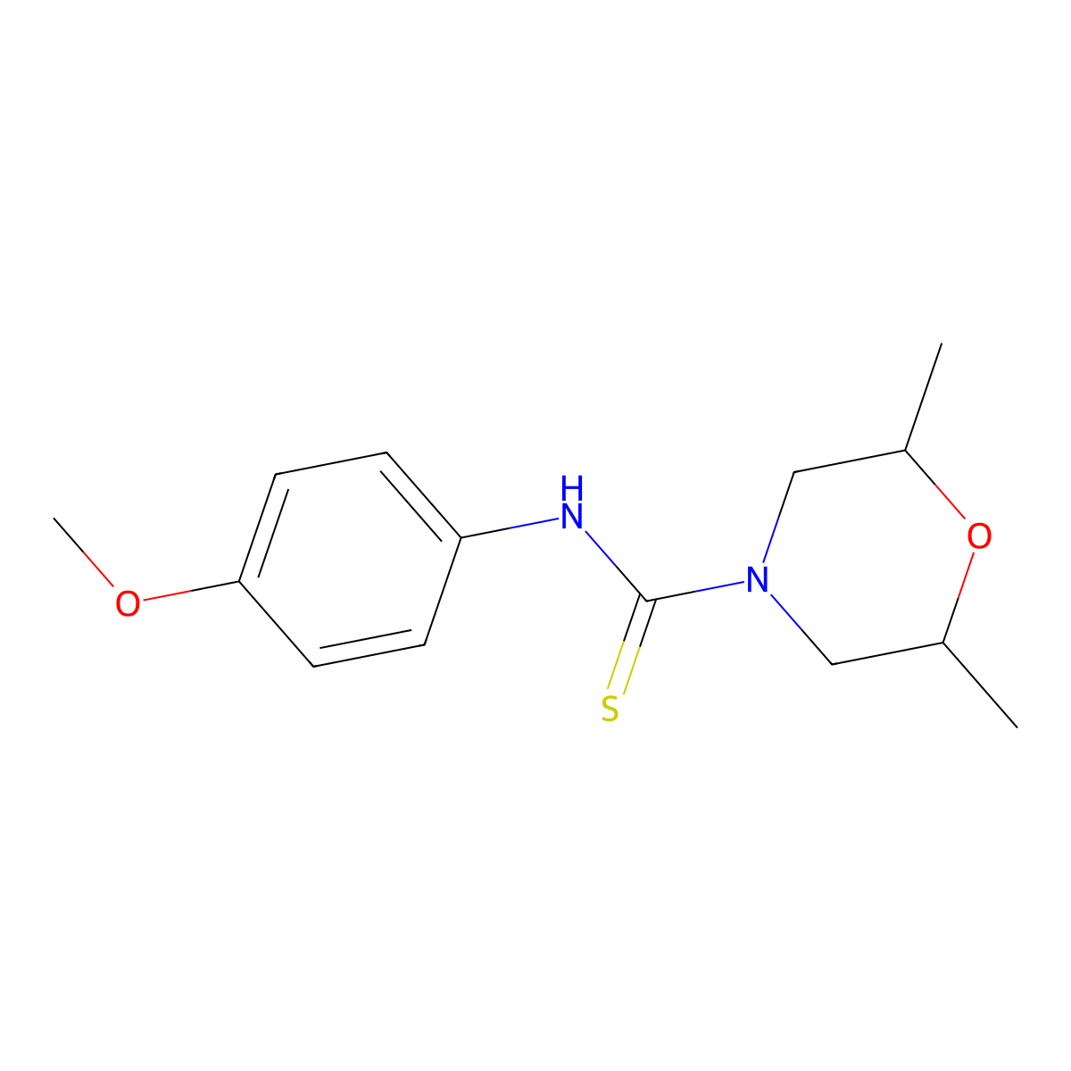 N-(4-methoxyphenyl)-2,6-dimethylmorpholine-4-carbothioamide molecular structure, CAS 485763-28-8