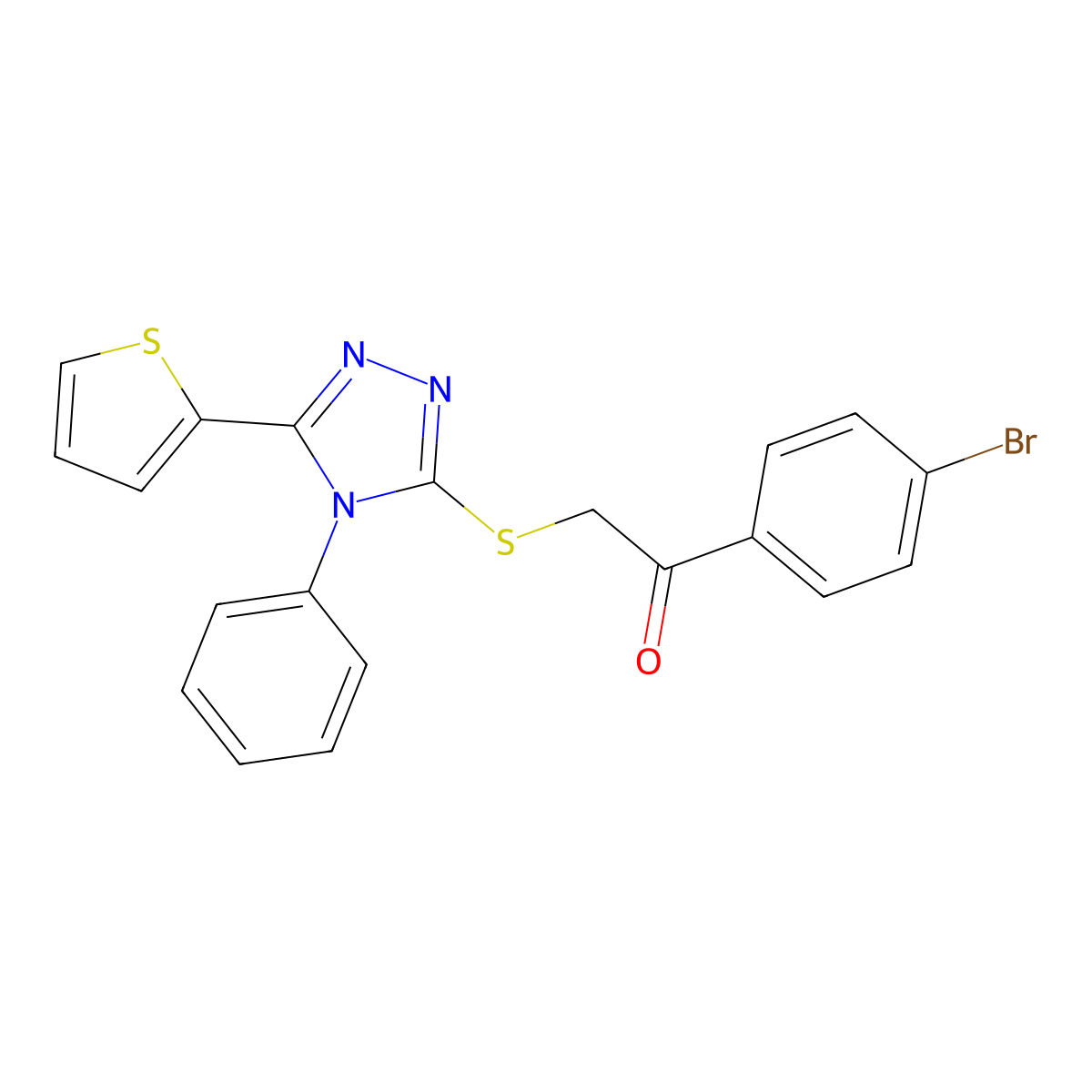 1-(4-Bromophenyl)-2-[(4-phenyl-5-thiophen-2-yl-1,2,4-triazol-3-yl)sulfanyl]ethanone molecular structure, CAS 485763-36-8