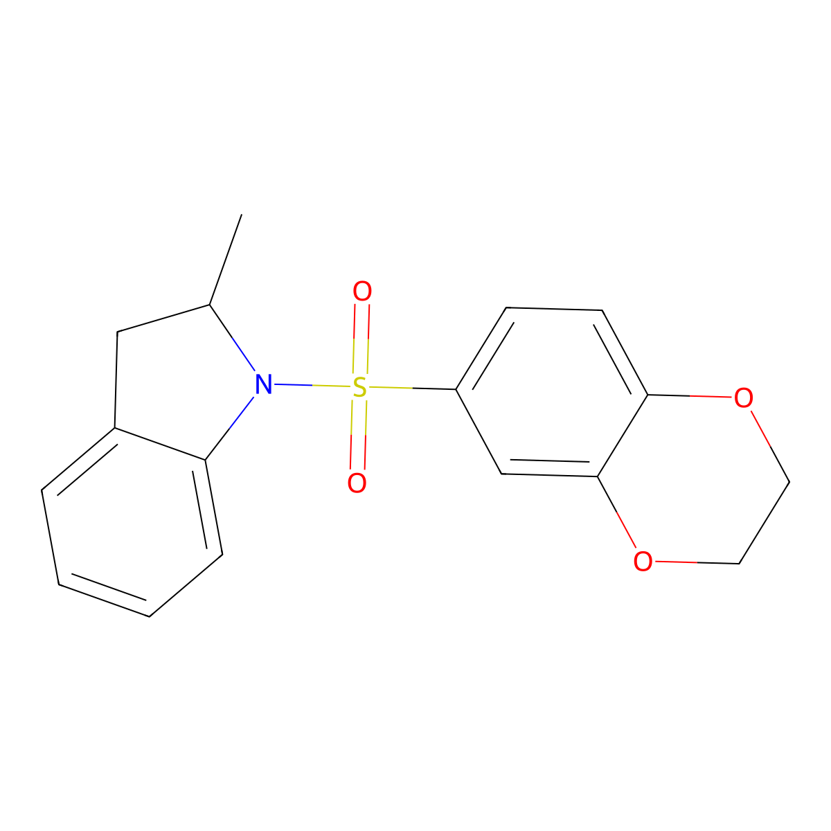 1-(2,3-dihydro-1,4-benzodioxin-6-ylsulfonyl)-2-methyl-2,3-dihydro-1H-indole molecular structure, CAS 485770-62-5
