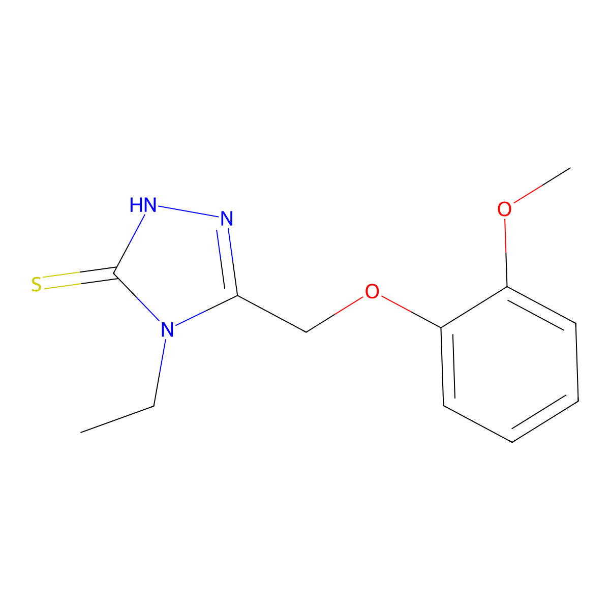 4-Ethyl-5-(2-methoxy-phenoxymethyl)-4H-[1,2,4]triazole-3-thiol molecular structure, CAS 485773-48-6