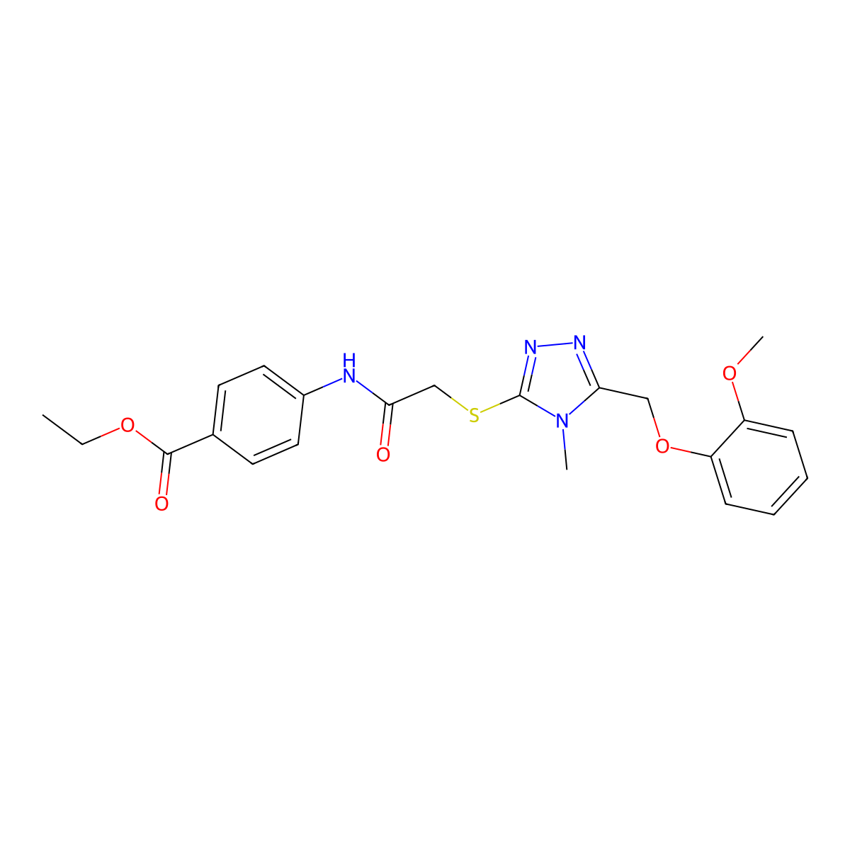 ethyl 4-{[({5-[(2-methoxyphenoxy)methyl]-4-methyl-4H-1,2,4-triazol-3-yl}sulfanyl)acetyl]amino}benzoate molecular structure, CAS 485773-96-4