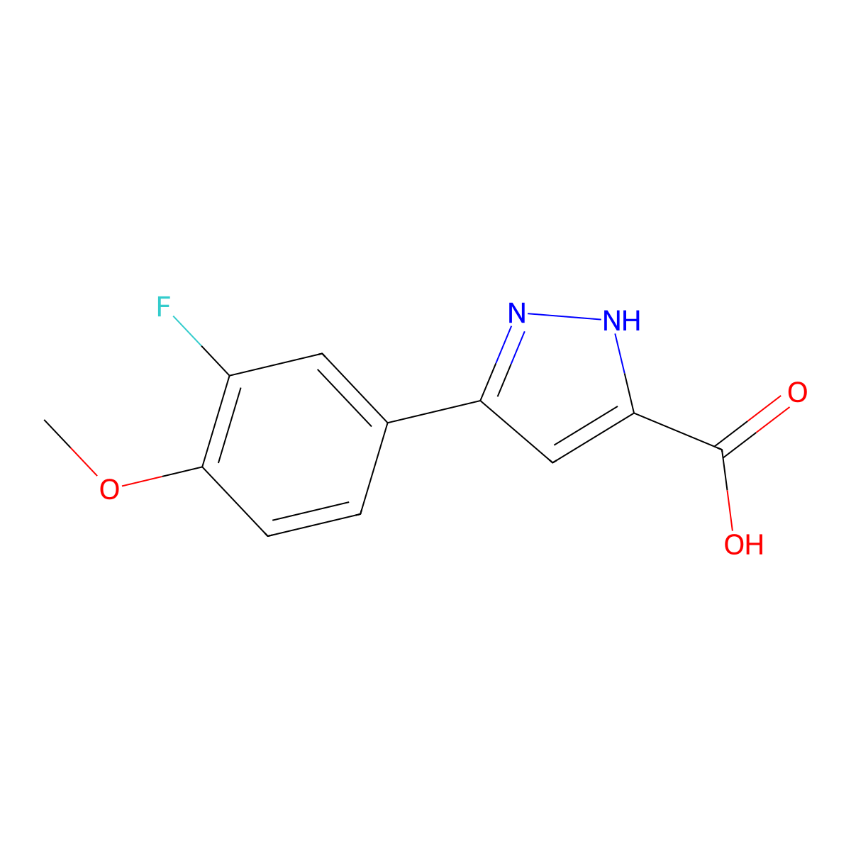 3-(3-fluoro-4-methoxyphenyl)-1H-pyrazole-5-carboxylic acid molecular structure, CAS 485798-67-2