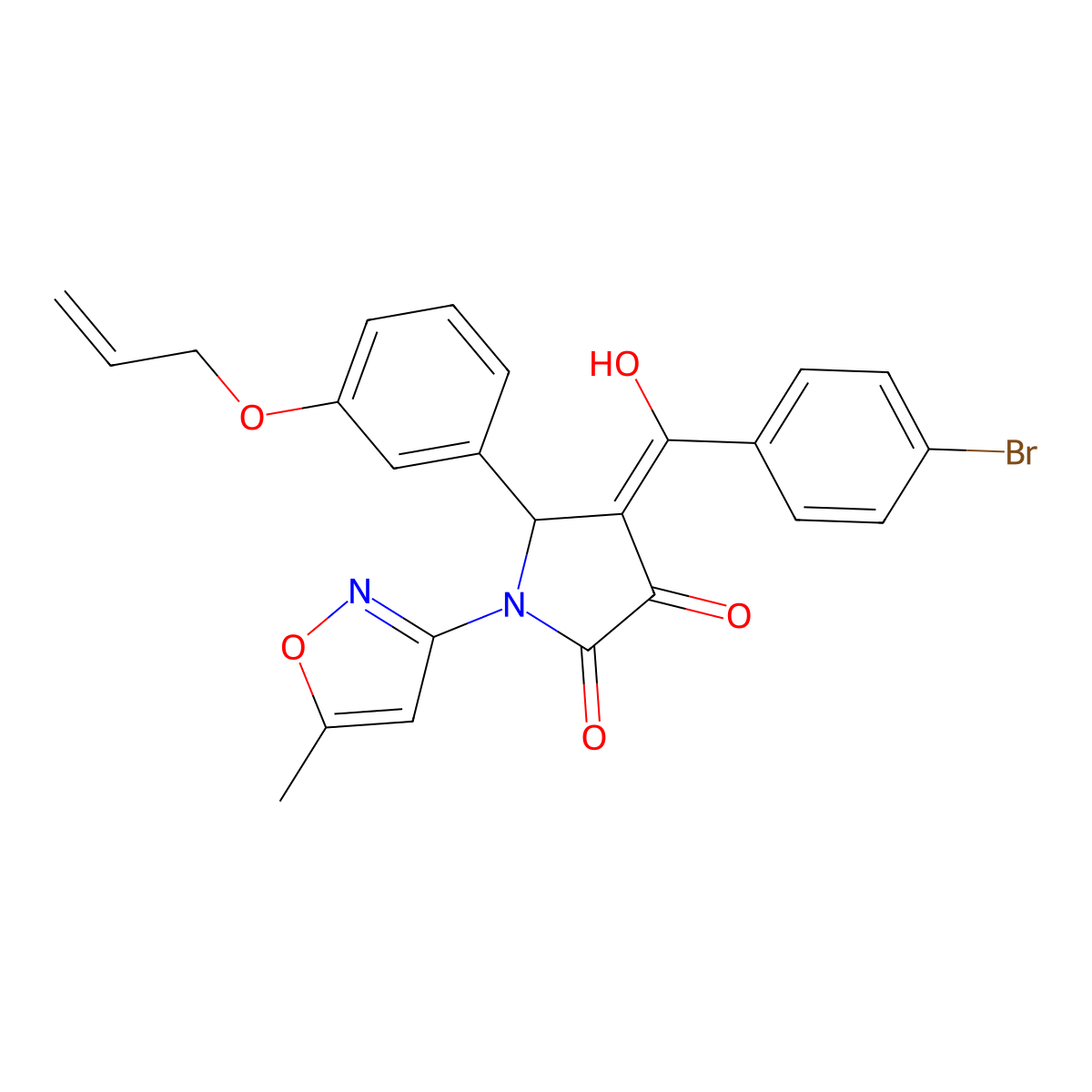 4-[(4-Bromophenyl)(hydroxy)methylidene]-1-(5-methyl-1,2-oxazol-3-yl)-5-{3-[(prop-2-en-1-yl)oxy]phenyl}pyrrolidine-2,3-dione molecular structure, CAS 4858-11-1