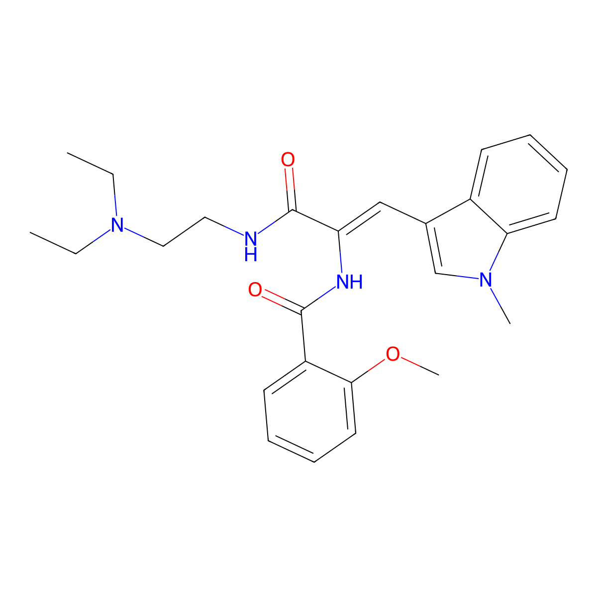 N-[3-[2-(diethylamino)ethylamino]-1-(1-methylindol-3-yl)-3-oxoprop-1-en-2-yl]-2-methoxybenzamide molecular structure, CAS 4858-72-4