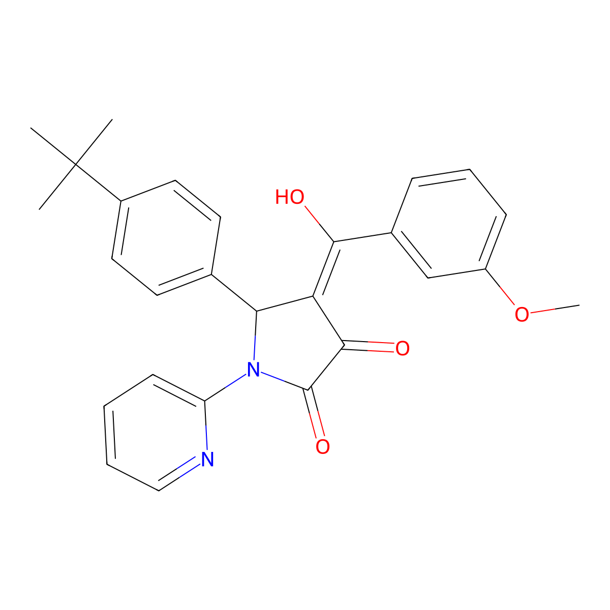 5-(4-Tert-butylphenyl)-4-[hydroxy-(3-methoxyphenyl)methylidene]-1-pyridin-2-ylpyrrolidine-2,3-dione molecular structure, CAS 4858-89-3