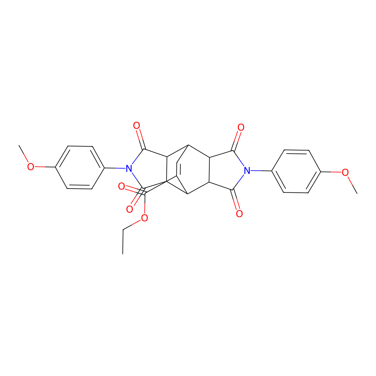 Ethyl 4,10-bis(4-methoxyphenyl)-3,5,9,11-tetraoxo-4,10-diazatetracyclo[5.5.2.0~2,6~.0~8,12~]tetradec-13-ene-13-carboxylate molecular structure, CAS 485825-39-6