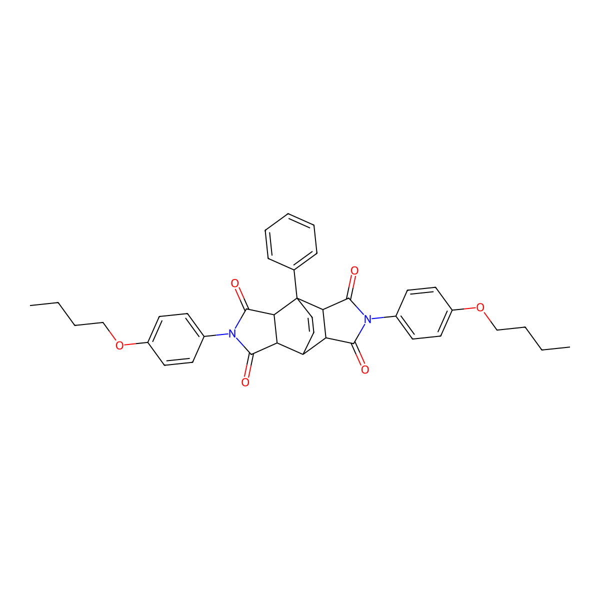 4,10-Bis(4-butoxyphenyl)-1-phenyl-4,10-diazatetracyclo[5.5.2.0~2,6~.0~8,12~]tetradec-13-ene-3,5,9,11-tetrone molecular structure, CAS 485825-41-0
