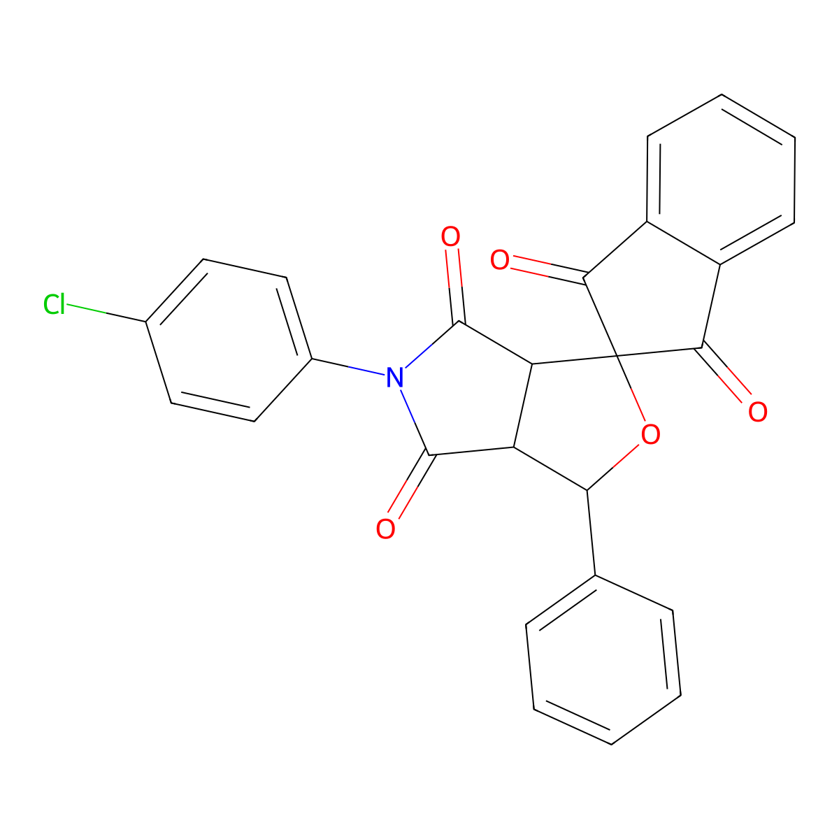 5-(4-chlorophenyl)-1-phenylspiro[3a,6a-dihydro-1H-furo[3,4-c]pyrrole-3,2'-indene]-1',3',4,6-tetrone molecular structure, CAS 485826-47-9