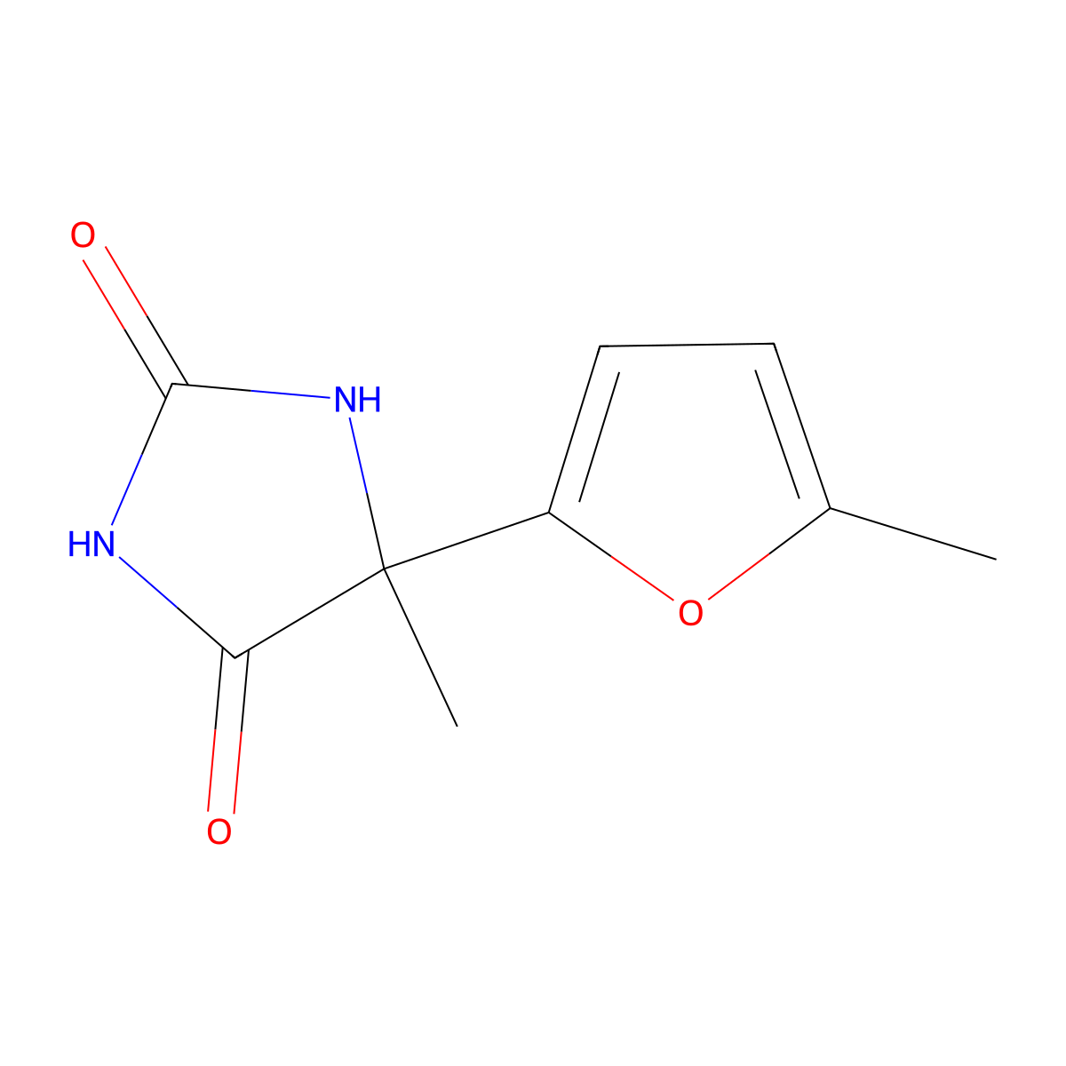 5-Methyl-5-(5-methylfuran-2-yl)imidazolidine-2,4-dione molecular structure, CAS 485826-78-6
