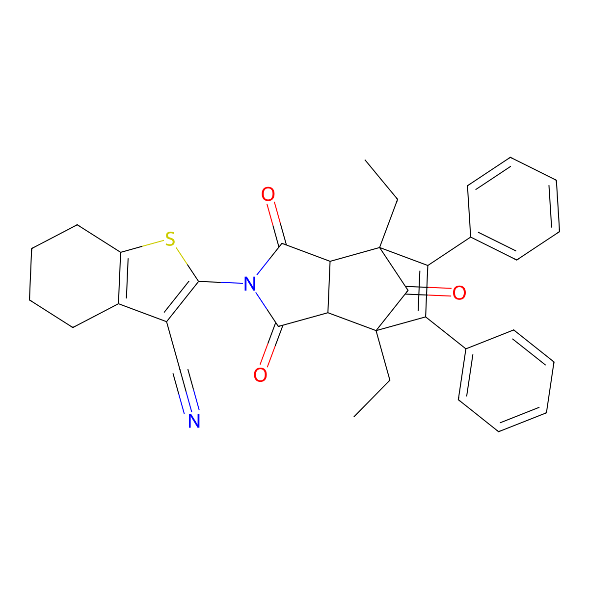 2-(4,7-Diethyl-1,3,3a,4,7,7a-hexahydro-1,3,8-trioxo-5,6-diphenyl-4,7-methano-2H-isoindol-2-yl)-4,5,6,7-tetrahydrobenzo[b]thiophene-3-carbonitrile molecular structure, CAS 485826-80-0
