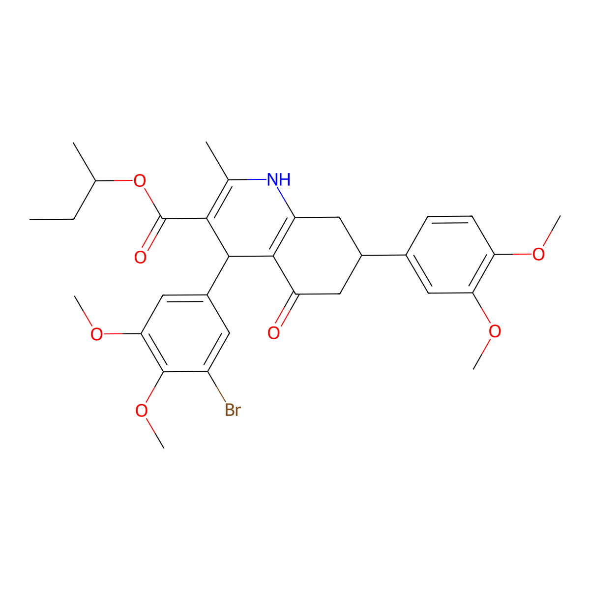 Sec-butyl 4-(3-bromo-4,5-dimethoxyphenyl)-7-(3,4-dimethoxyphenyl)-2-methyl-5-oxo-1,4,5,6,7,8-hexahydro-3-quinolinecarboxylate molecular structure, CAS 485829-73-0