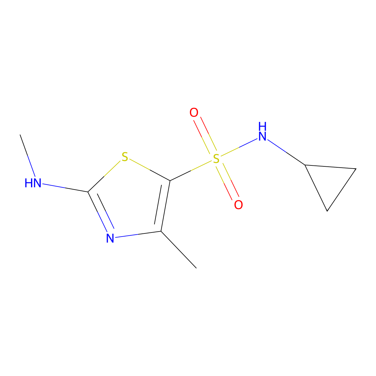N-cyclopropyl-4-methyl-2-(methylamino)-1,3-thiazole-5-sulfonamide molecular structure, CAS 485842-33-9