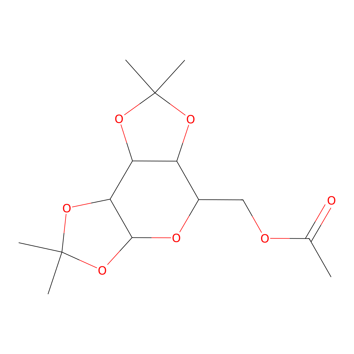 (2,2,7,7-tetramethyltetrahydro-3aH-bis([1,3]dioxolo)[4,5-b:4',5'-d]pyran-5-yl)methyl acetate molecular structure, CAS 4860-78-0