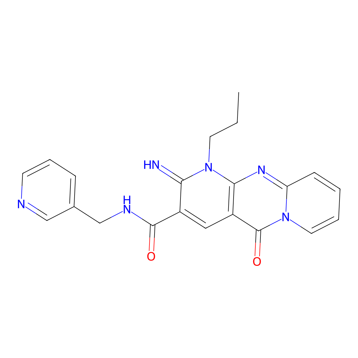 6-imino-2-oxo-7-propyl-N-(pyridin-3-ylmethyl)-1,7,9-triazatricyclo[8.4.0.03,8]tetradeca-3(8),4,9,11,13-pentaene-5-carboxamide molecular structure, CAS 4861-10-3