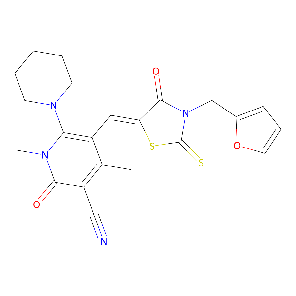 5-[[3-(Furan-2-ylmethyl)-4-oxo-2-sulfanylidene-1,3-thiazolidin-5-ylidene]methyl]-1,4-dimethyl-2-oxo-6-piperidin-1-ylpyridine-3-carbonitrile molecular structure, CAS 4861-71-6