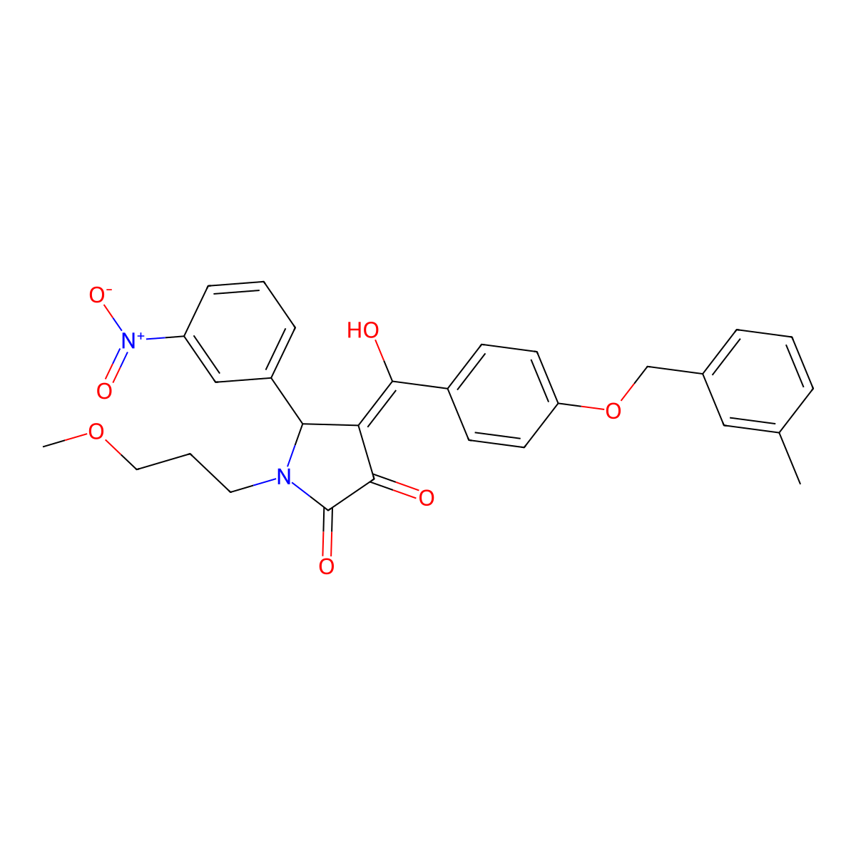 4-[Hydroxy-[4-[(3-methylphenyl)methoxy]phenyl]methylidene]-1-(3-methoxypropyl)-5-(3-nitrophenyl)pyrrolidine-2,3-dione molecular structure, CAS 4861-80-7