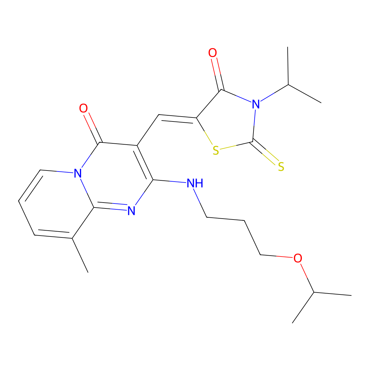 5-[[9-Methyl-4-oxo-2-(3-propan-2-yloxypropylamino)pyrido[1,2-a]pyrimidin-3-yl]methylidene]-3-propan-2-yl-2-sulfanylidene-1,3-thiazolidin-4-one molecular structure, CAS 4862-40-2
