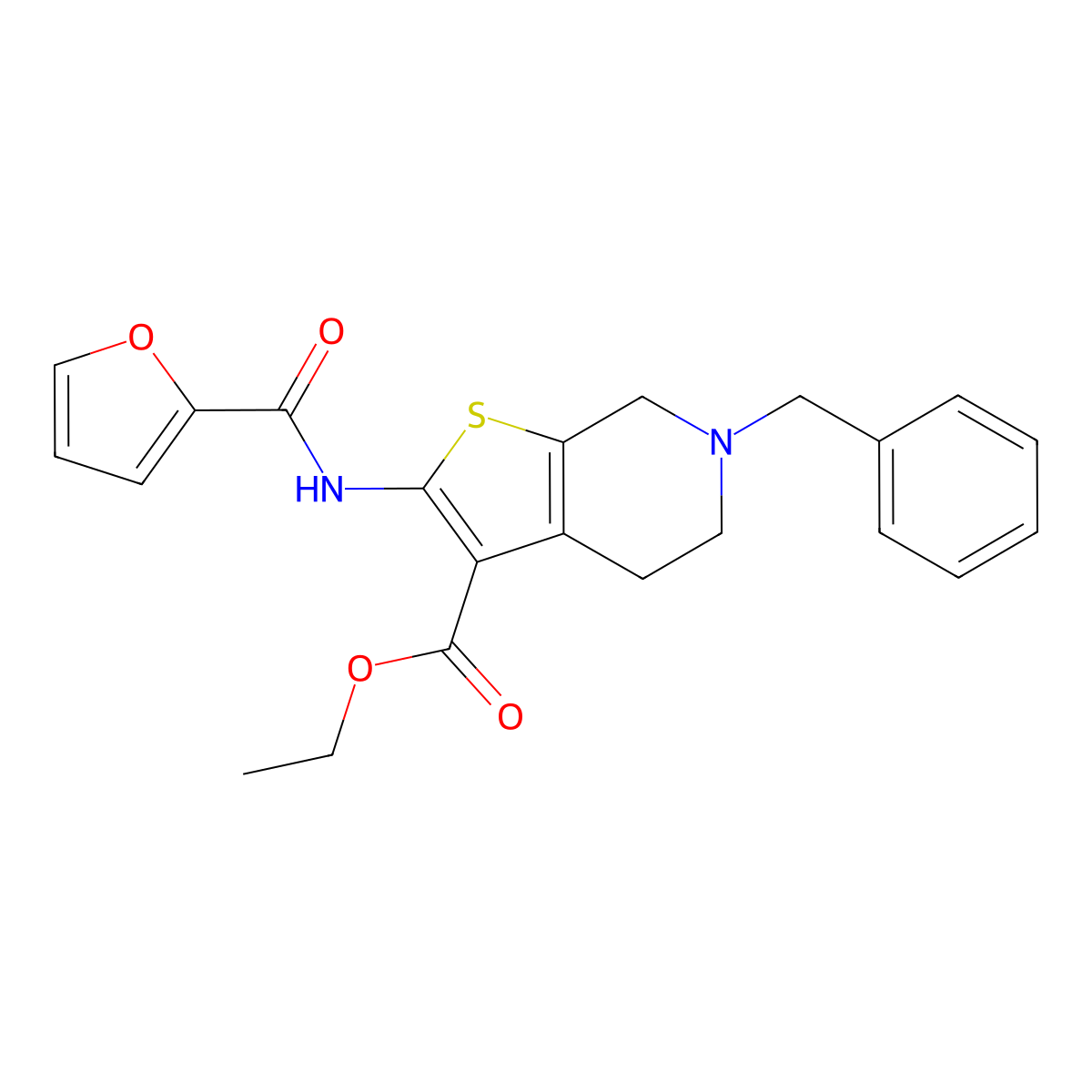 Ethyl 6-benzyl-2-(2-furoylamino)-4,5,6,7-tetrahydrothieno[2,3-c]pyridine-3-carboxylate molecular structure, CAS 486396-81-0