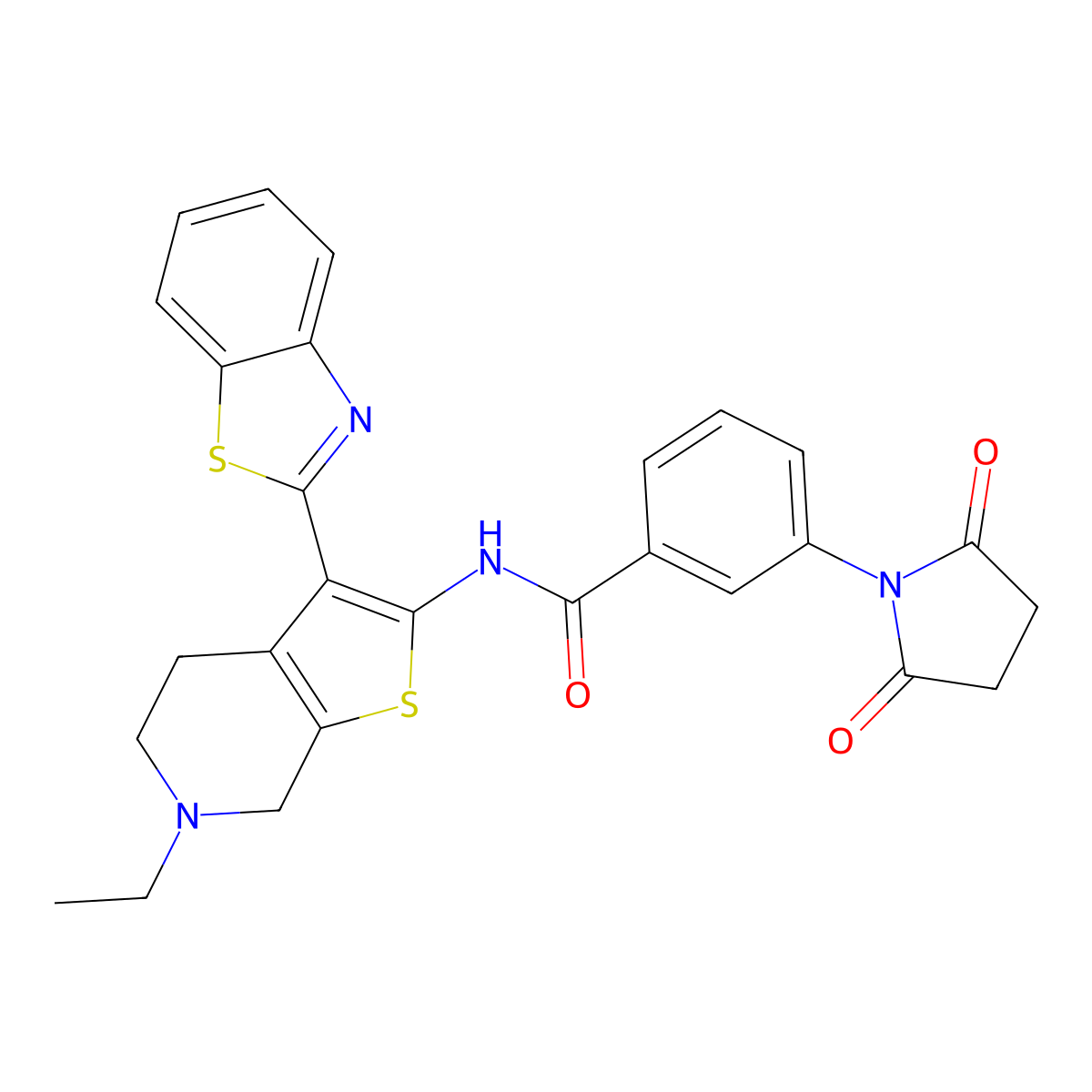 N-(3-(Benzo[d]thiazol-2-yl)-6-ethyl-4,5,6,7-tetrahydrothieno[2,3-c]pyridin-2-yl)-3-(2,5-dioxopyrrolidin-1-yl)benzamide molecular structure, CAS 486396-94-5