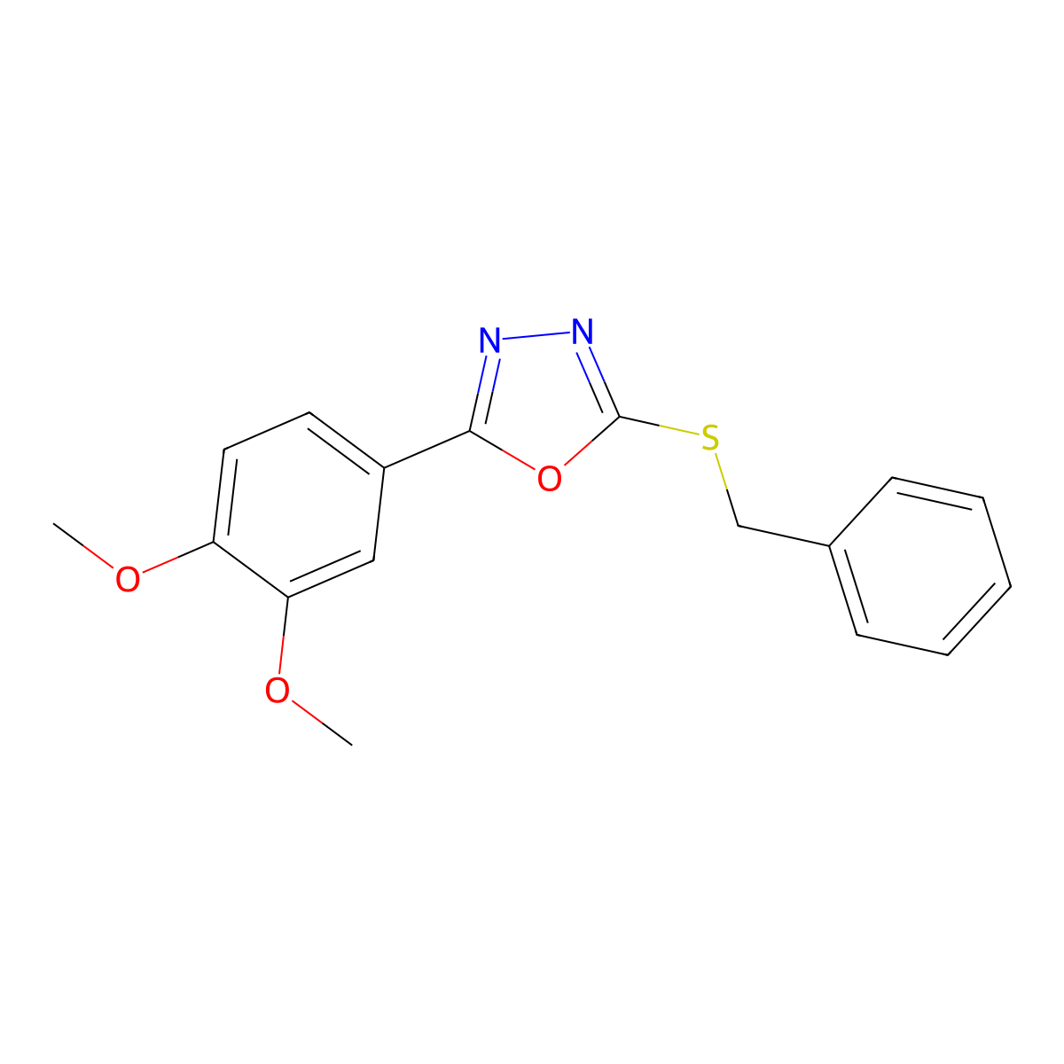 2-(Benzylsulfanyl)-5-(3,4-dimethoxyphenyl)-1,3,4-oxadiazole molecular structure, CAS 486397-88-0