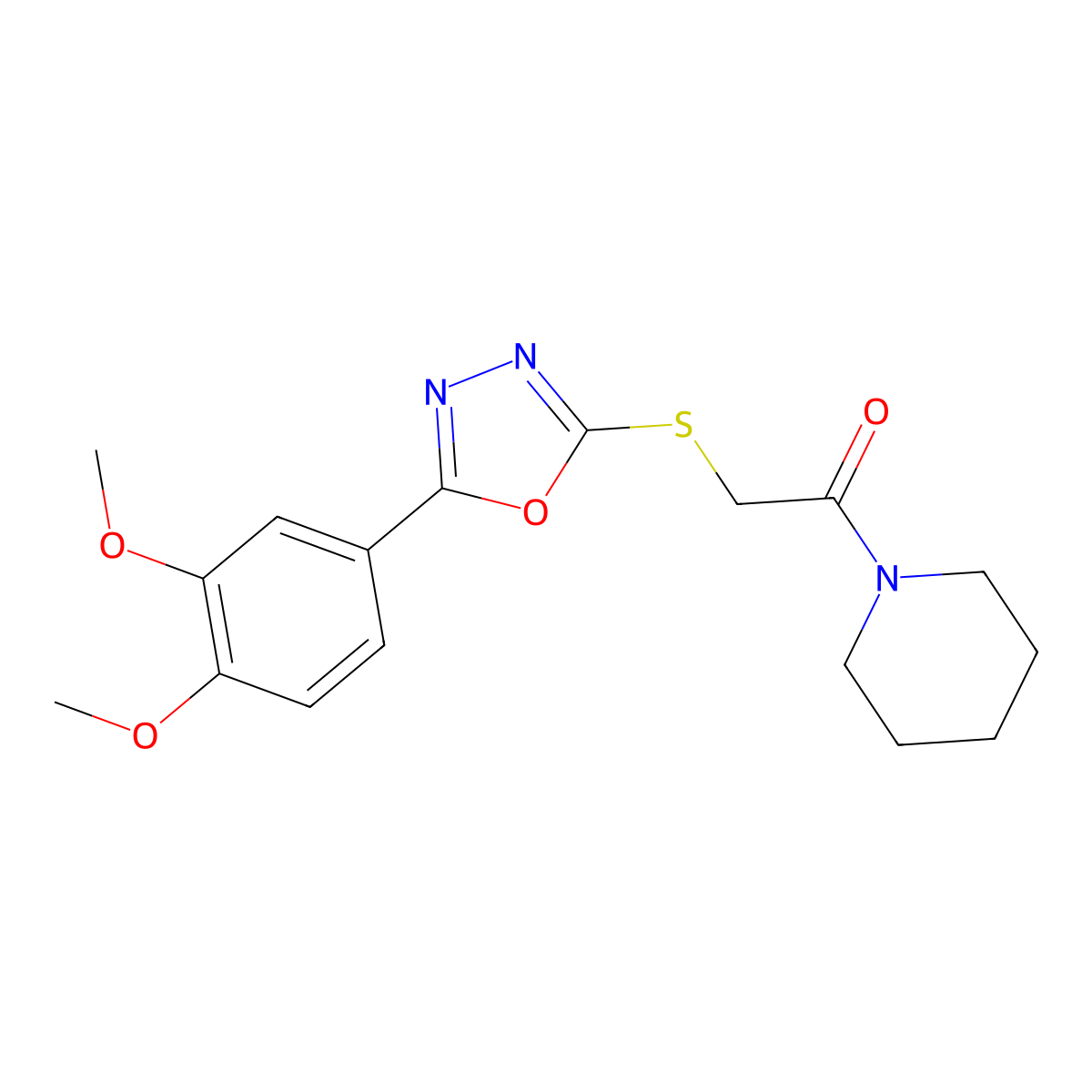 2-((5-(3,4-Dimethoxyphenyl)-1,3,4-oxadiazol-2-yl)thio)-1-(piperidin-1-yl)ethanone molecular structure, CAS 486397-97-1