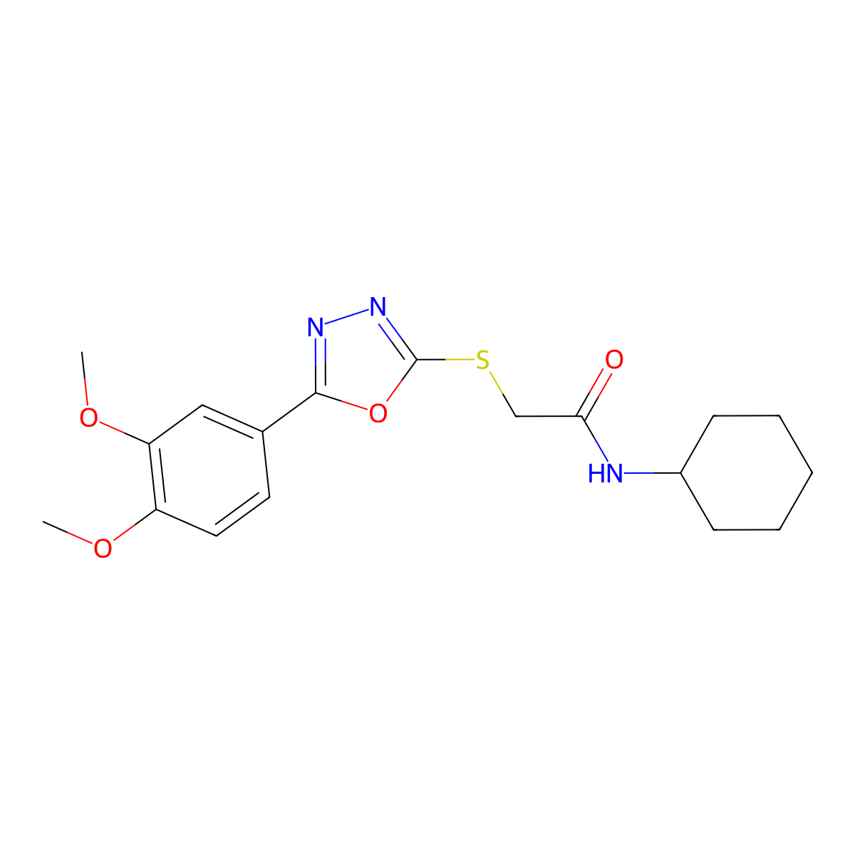 N-cyclohexyl-2-((5-(3,4-dimethoxyphenyl)-1,3,4-oxadiazol-2-yl)thio)acetamide molecular structure, CAS 486398-00-9
