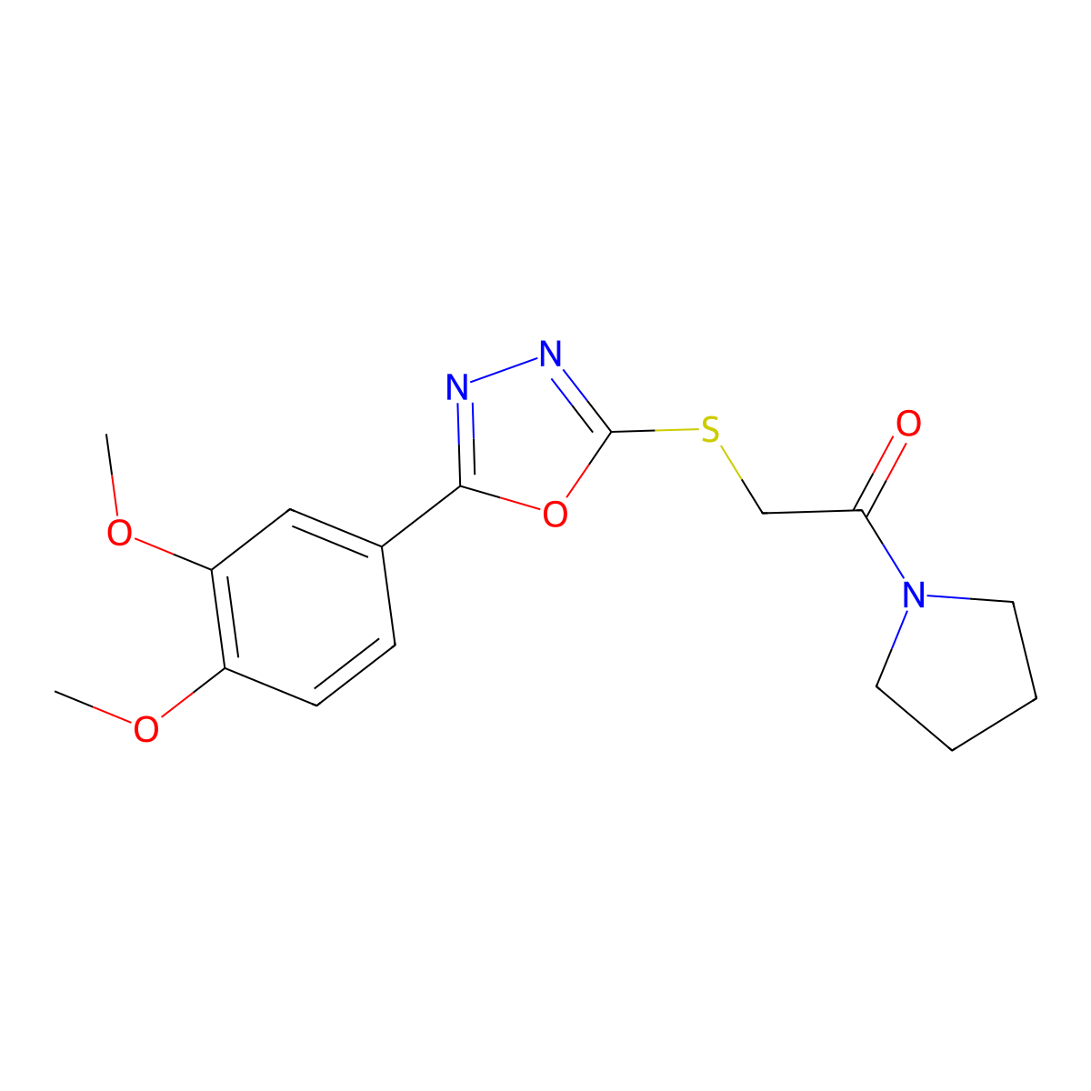 2-[5-(3,4-Dimethoxy-phenyl)-[1,3,4]oxadiazol-2-ylsulfanyl]-1-pyrrolidin-1-yl-ethanone molecular structure, CAS 486398-02-1