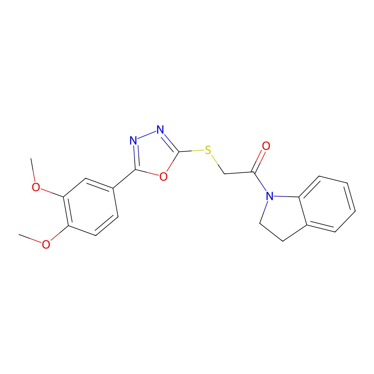 2-((5-(3,4-Dimethoxyphenyl)-1,3,4-oxadiazol-2-yl)thio)-1-(indolin-1-yl)ethanone molecular structure, CAS 486398-11-2