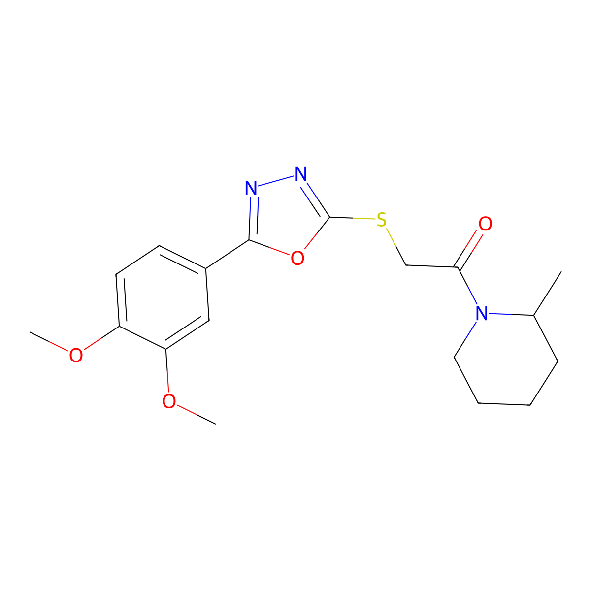 2-[[5-(3,4-Dimethoxyphenyl)-1,3,4-oxadiazol-2-yl]sulfanyl]-1-(2-methylpiperidin-1-yl)ethanone molecular structure, CAS 486398-12-3