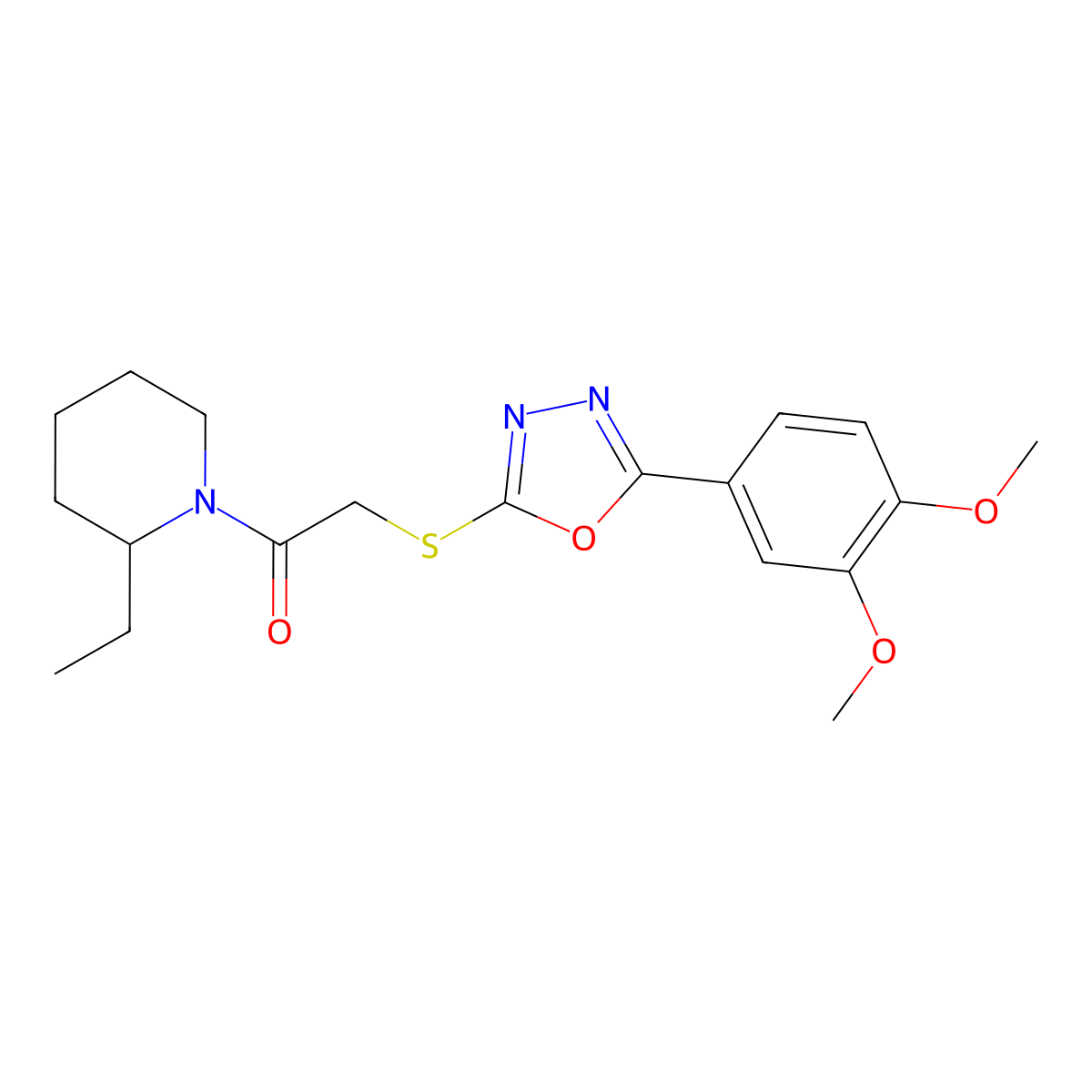2-{[5-(3,4-Dimethoxyphenyl)-1,3,4-oxadiazol-2-yl]sulfanyl}-1-(2-ethylpiperidin-1-yl)ethan-1-one molecular structure, CAS 486398-18-9