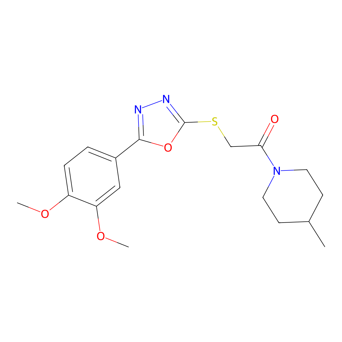 2-{[5-(3,4-Dimethoxyphenyl)-1,3,4-oxadiazol-2-yl]sulfanyl}-1-(4-methylpiperidin-1-yl)ethan-1-one molecular structure, CAS 486398-19-0