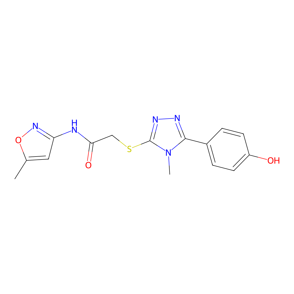 2-{[5-(4-hydroxyphenyl)-4-methyl-4H-1,2,4-triazol-3-yl]thio}-N-(5-methyl-3-isoxazolyl)acetamide molecular structure, CAS 486398-49-6