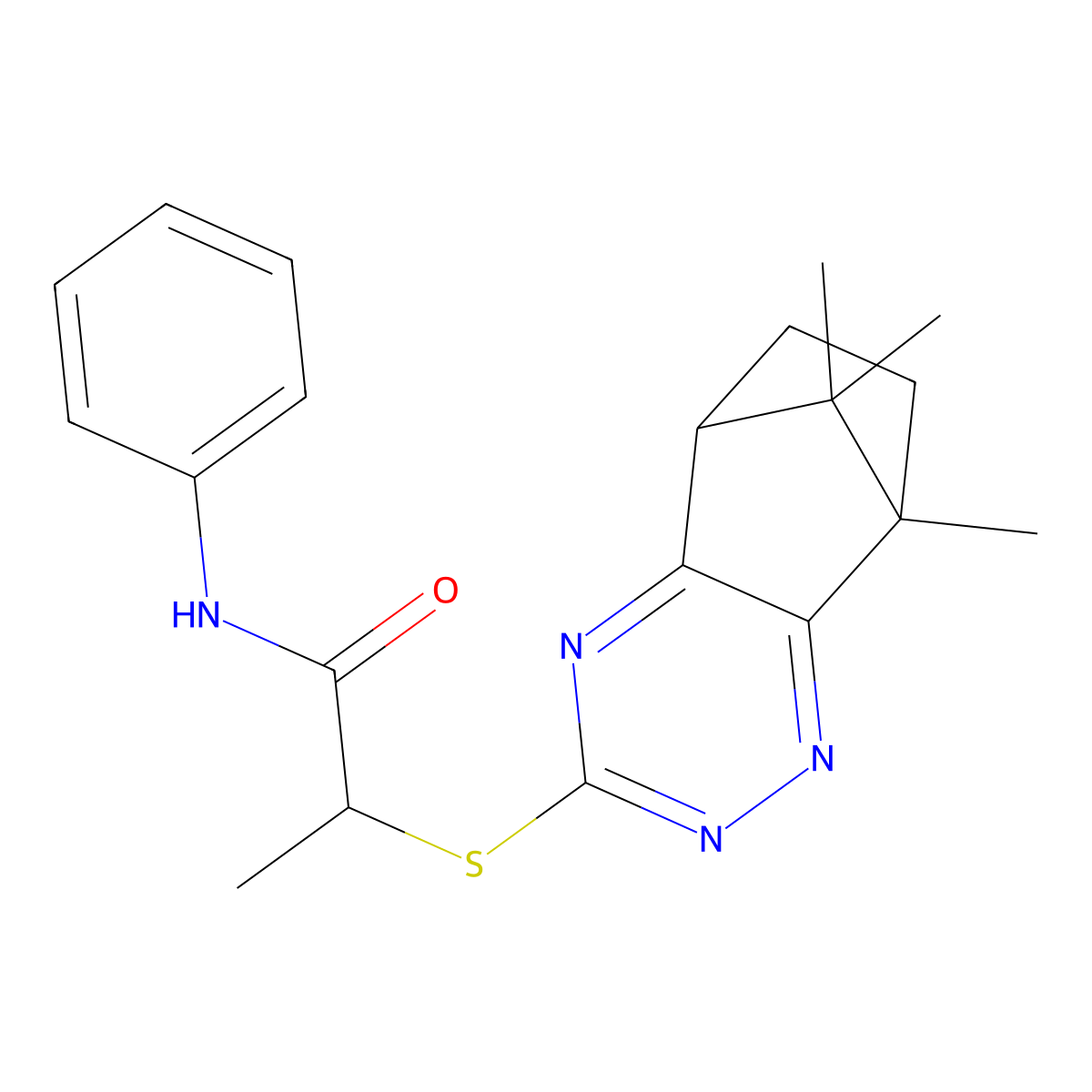 N-phenyl-2-[(8,9,9-trimethyl-5,6,7,8-tetrahydro-5,8-methano-1,2,4-benzotriazin-3-yl)sulfanyl]propanamide molecular structure, CAS 4864-16-8