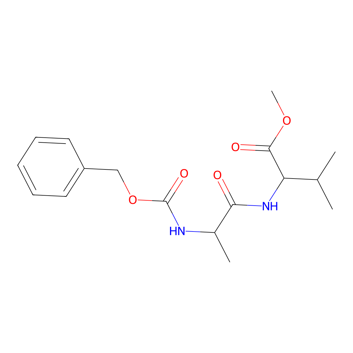 Methyl 3-methyl-2-[2-(phenylmethoxycarbonylamino)propanoylamino]butanoate molecular structure, CAS 4864-38-4