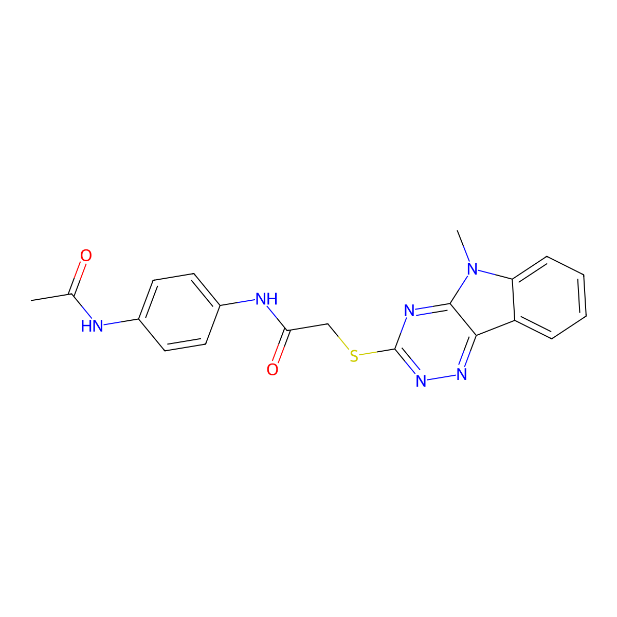 N-(4-acetamidophenyl)-2-[(5-methyl-[1,2,4]triazino[5,6-b]indol-3-yl)sulfanyl]acetamide molecular structure, CAS 486400-81-1