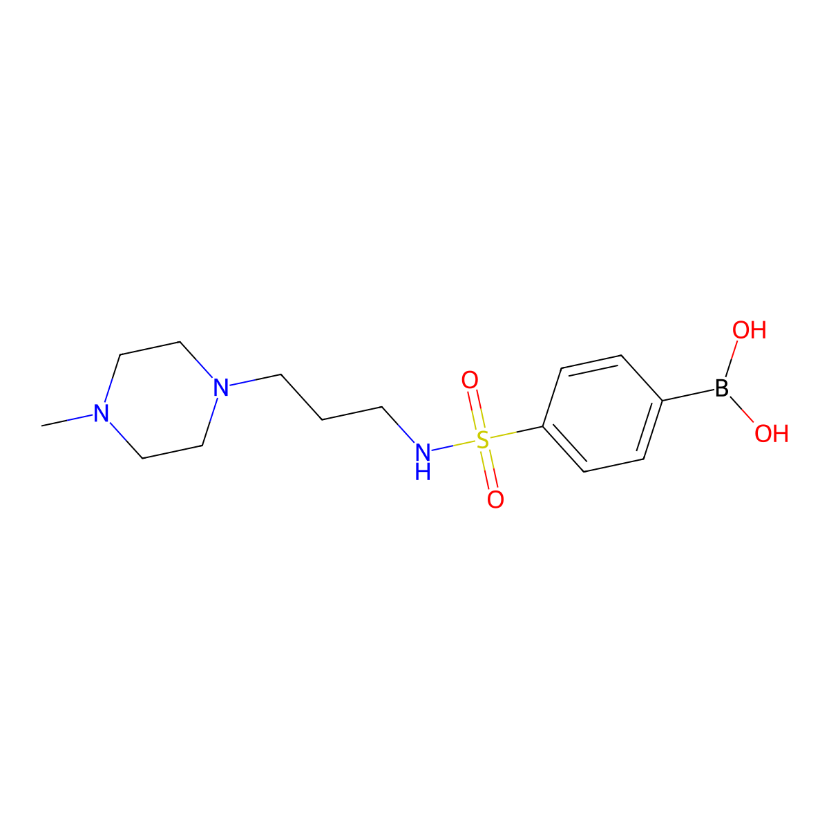 Boronic acid, (4-(((3-(4-methyl-1-piperazinyl)propyl)amino)sulfonyl)phenyl)- molecular structure, CAS 486422-69-9